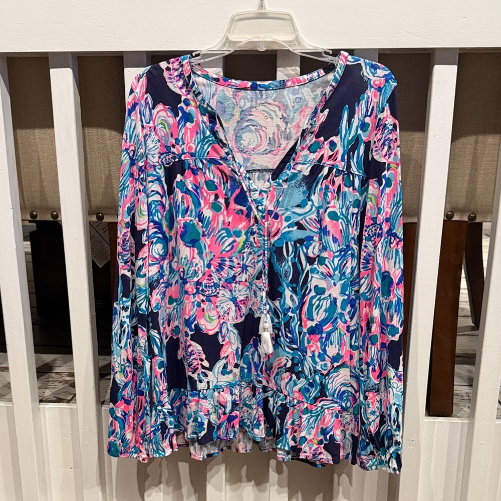 Lilly Pulitzer Floral Top - Blue and Pink